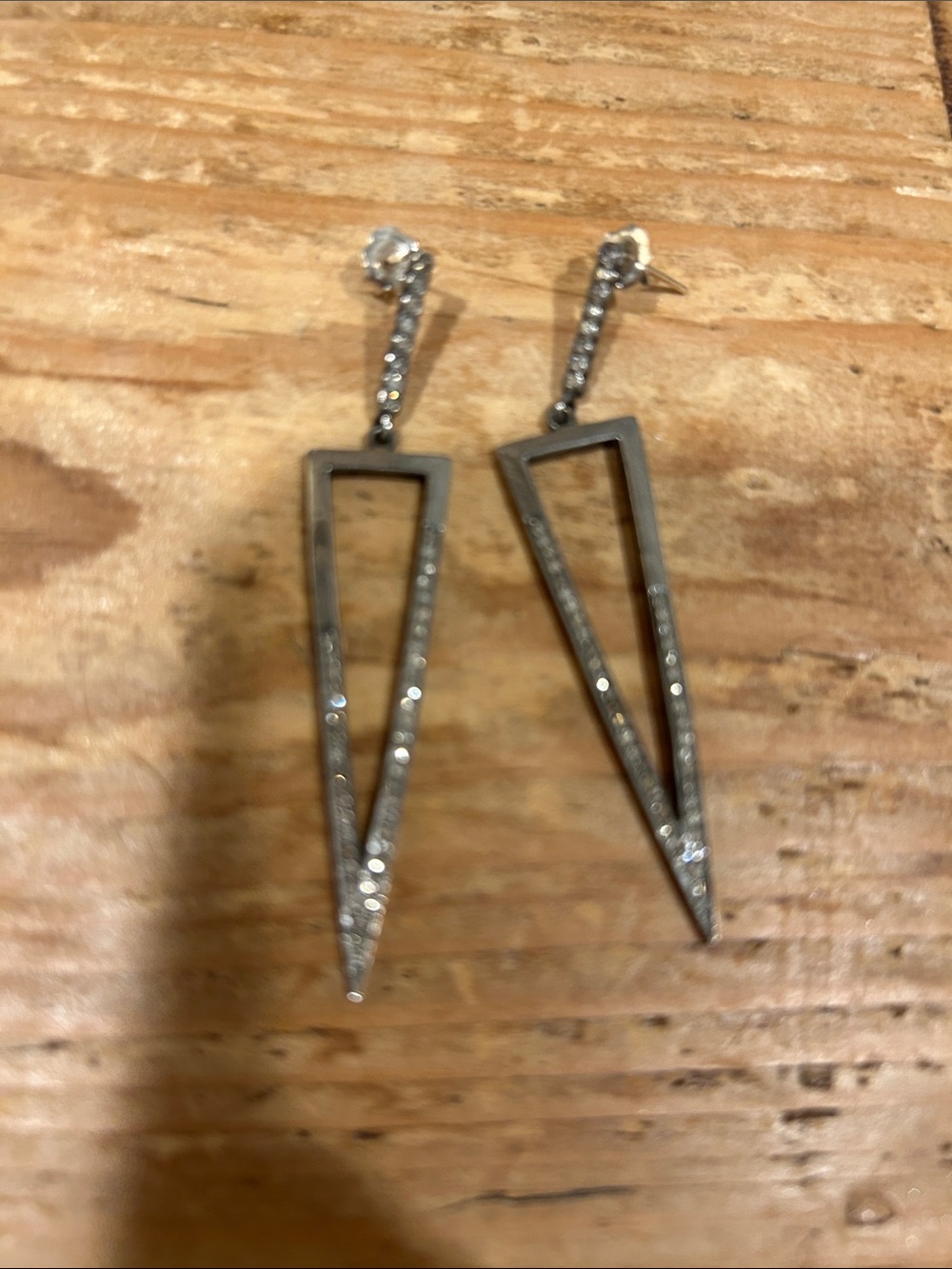Open Triangle Drop Earrings in Silver with Sparkling Accents